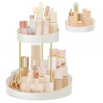EtherealOrbit 2‑Tier Beauty Hub – White & Gold Finish
