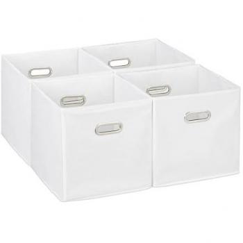Ceste da Scaffale Pieghevoli, Set di 4 Box Cubo 30 x 30 x 30 cm, Bianco