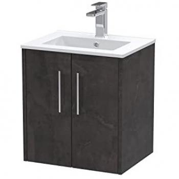 Hudson Reed Juno 500mm Wall Hung Single Vanity Unit with Minimalist Ceramic Basin in Matt Metallic Slate