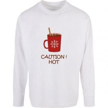 Merchcode Caution Hot Langarmshirt Herren 3XL – Klassisch, oversize, weiß