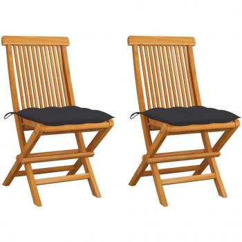 2-Piece Teak Garden Chair Set with Dark Gray Cushions
