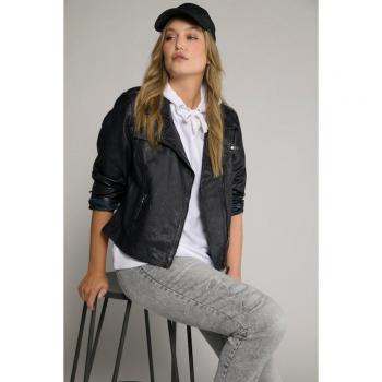 Giacca in pelle blu foderata, stile biker, Donna, Taglia: 58, Cuoio/Cotone