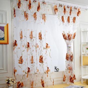Garden Vines Tulle Sheer Curtain Panel for Bedroom