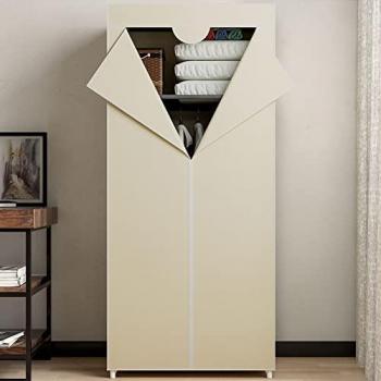 Armadio in tessuto con ripiano e appendiabiti 70x46x160 cm Beige