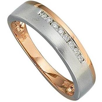 Teilmattierter Damenring 585 Gold Rotgold Weißgold mit 8 Brillanten Größe 54