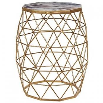 Beliani Table d’appoint ronde moderne salon plateau effet marbre base dorée Halsey