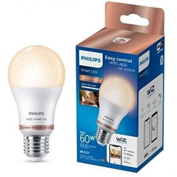 Bombilla led standard e27 8w 2.700k-6.500k 806lm wifi philips wiz