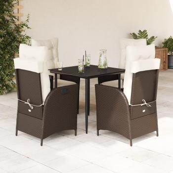 Set da Pranzo da Esterno 5pz con Cuscini in Polyrattan Marrone