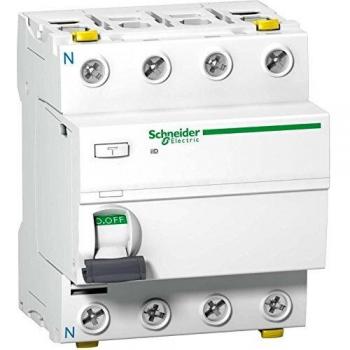 Schneider A9Z21463 Disjoncteur différentiel iID, 4P, 63A, 30mA Type A Blanc