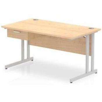 Impulse Maple Top Straight Office Desk 1400 x 800mm Silver Cantilever