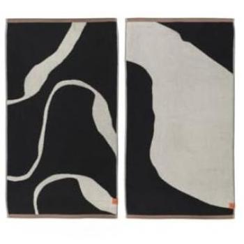 Mette Ditmer Nova Arte Serviette 50x90 cm en Noir-Blanc Cassé (Pack de 2)