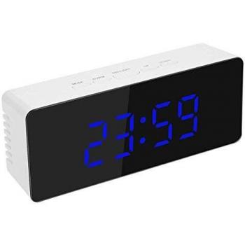 Réveil LED bleu 12H/24H avec thermomètre et recharge USB