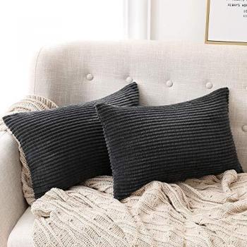 Housses coussin velours noir profond, pack double (50×30 cm)