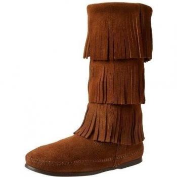 Minnetonka Botas de Cuero con Flecos para Mujer, Marrón (Dusty Brown Suede), 37