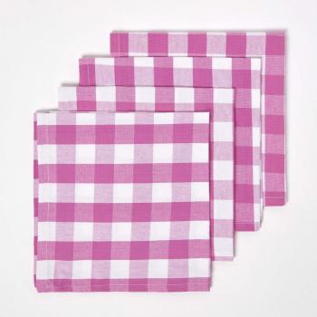 Cohorte de 4 serviettes à grands carreaux rose
