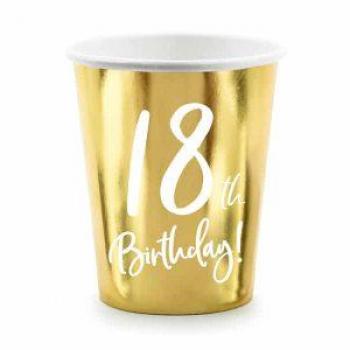 Sachet de 8 Ballons Joyeux Anniversaire 18 Ans Blanc et Or