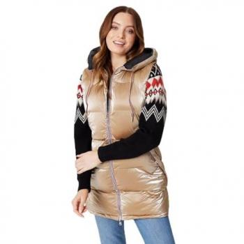 Izabel London Women's Gold Metalised Zip‑Pocket Hooded Puffer, 8 UK