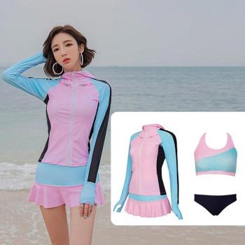 Conjunto Bikini Plus para Mujer: Sudadera Capucha, Sujetador y Braga Deportiva, Falda UV, Conjunto de Baño