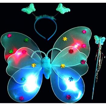 Juego de 3 varitas luminosas de mariposa para niñas, diadema, luces LED, disfraz, Y901
