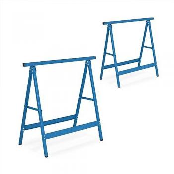 Cavalletti da Lavoro in Acciaio, Set di 2 Pieghevoli, Blu, Dimensioni 74x78x40 cm, Carico Max. 100 kg