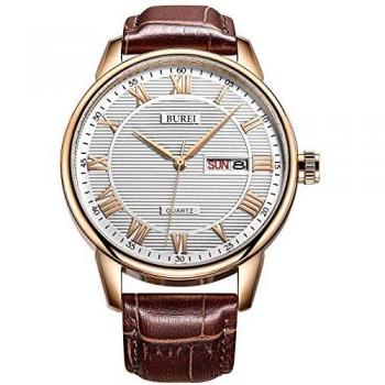 Montre BUREI Classique à Quartz pour Homme avec Cuir et Chiffres Romains