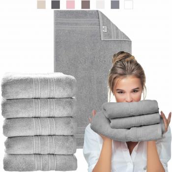 Aqua Fibro Frottee-Set von Sei Design – 5 Pack – 100 % Ägäis Baumwolle, 50 × 100 cm, helles Taupe