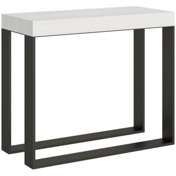 Table console Elettra 90x40-300 cm frêne blanc et métal anthracite