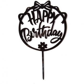 Happy Birthday Cake Topper for Kids Black Acrylic