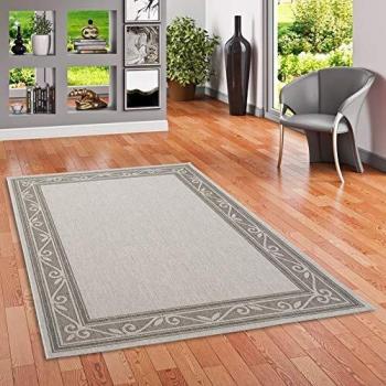 Pergamon Designteppich Modern Flachgewebe Ruggy Grau Barock Bordüre – 120 x 180 cm, 4 mm Dicke