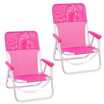 Sillas de playa fijas de aluminio y textileno (Pack de 2, Rosa)