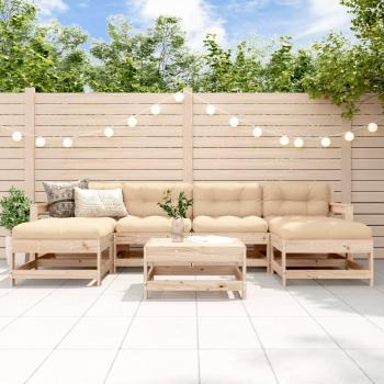 Patio set bois massif – salon 7 pcs, coussins inclus