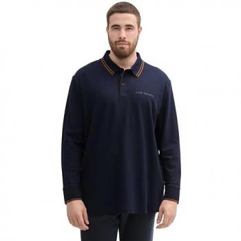 TOM TAILOR Herren Plus Langarm Poloshirt, Stretch, blau, 4XL