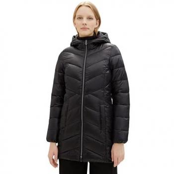 TOM TAILOR Damen Lightweight Mantel mit Kapuze, schwarz, Gr. S