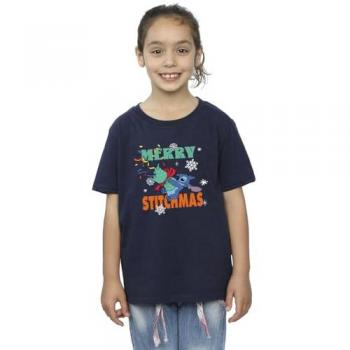 Merry Stitchmas Lilo & Stitch Cotton Shirt for Girls – Navy, 3-4 Years