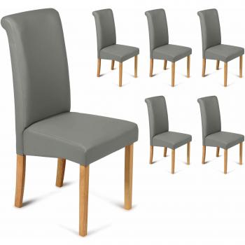 Set of 6 Grey Faux Leather Scroll Top Dining Chairs