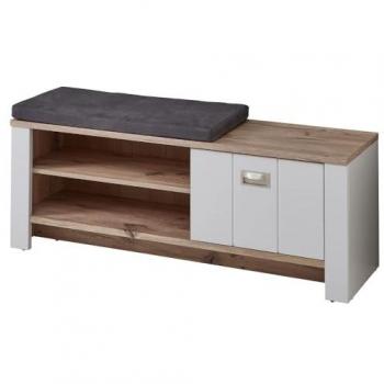 Schuhbank matt grau Eiche DEVON-36, 130 cm, Landhausstil, mit Sitzkissen