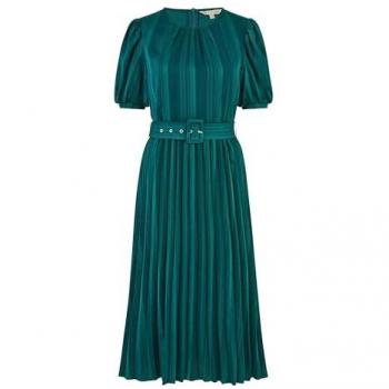 Robe Yumi en satin vert avec plis et ceinture assortie 38