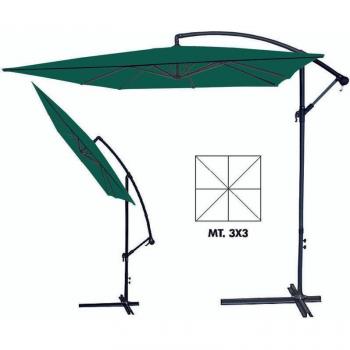 Ombrellone Metallo Verde Decentrato con Manovella Ø 3x3 m – Stangata Ø 48 mm, 6 Stecche