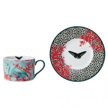 Set de Tasse & Soucoupe Sarah Arnett – Porcelaine 250 ml, Print Papillon, Lavable au Lave‑Vaisselle – Mikasa