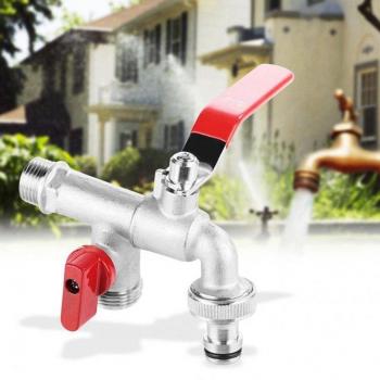 Grifo de agua de 90 grados para jardín, doble válvula de latón de 1/2 pulgadas