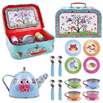 Playtime Soka Animal Tea Set in Metal, 18‑Piece Carrying Case