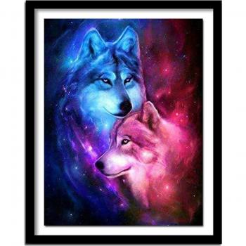 Wolf Brother 3D Diamond Art Canvas – 20x30cm Cross Stitch Pattern