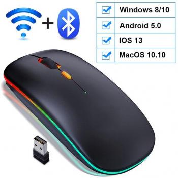 Ratón Óptico Inalámbrico Silencioso para Gaming, Mouse Bluetooth con Luz RGB para Ordenador y Portátil