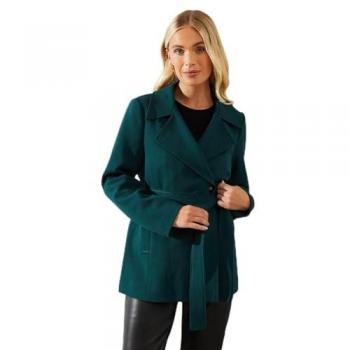 Forest Green Petite Short Belted Wrap Coat for Women