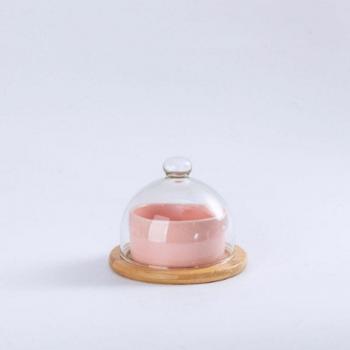 Elegant Ceramic Mixing Bowl with Glass Top and Wood Tray