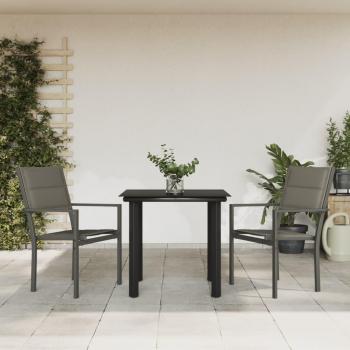 3-Piece Outdoor Dining Set with Black Steel and Textilene