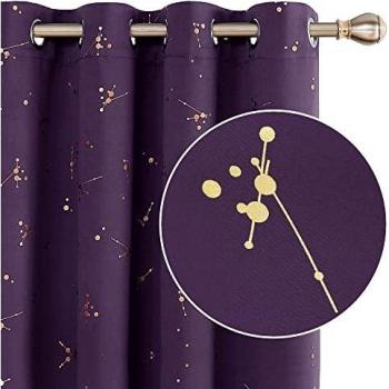 Deconovo Blackout Eyelet Curtains, Constellation Gold Printed Thermal Insulated Curtains for Kids Bedroom, 52 x 84 Inch