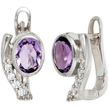 Damen Creolen aus 925er Sterling Silber und Zirkonia in Lila und Violett