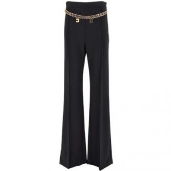 Pantalone a Palazzo Elisabetta Franchi in Crepe Stretch con Cintura Nero Taglia 40