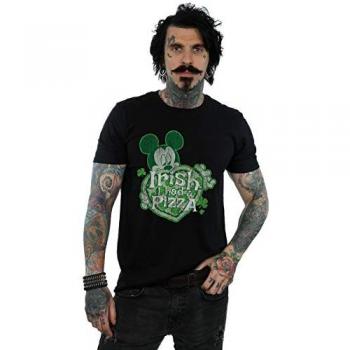 Disney Herren T-Shirt Mickey Mouse Shamrock Pizza Größe L schwarz